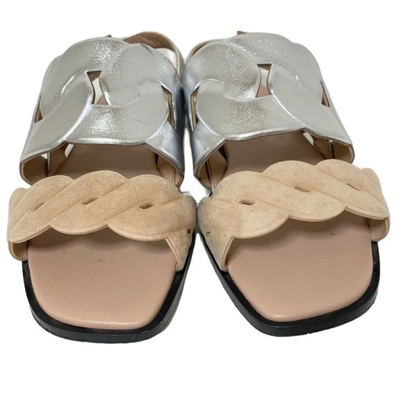 HERMES Grace Silver Beige Leather Women's Sandals 617-022625 - Picture 2 of 9